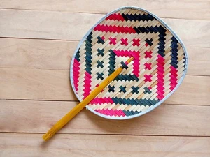 Thailand Bamboo Fan, Woven Bamboo Fan, Ancient Woven Fan, For Used & Gift. Free - Picture 1 of 10
