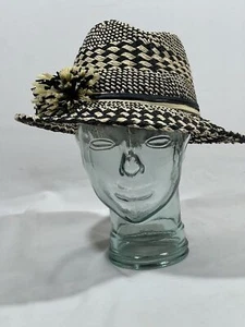 Cappello donna Kathy Jeanne taglia unica 100% paglia di carta bianco e nero fedora parasole - Foto 1 di 24