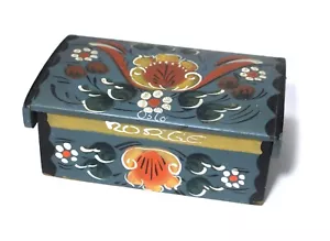 Scatola in legno rosmato vintage con cerniera fiori blu - Foto 1 di 8