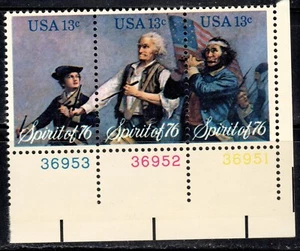 #1629-31  1976 13-cent Spirit of '76 se-tenant strip pf 3 with plate# MNH - Picture 1 of 1