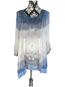 Embroidered FAIRY TOP XL Sheer Layered Lined Boho Lace Romantic Cottage Feminine - Picture 1 of 14