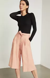 BCBG MAXAZRIA Pleated Culotte Pants XS Blush Eco Friendly Fabric Tie Crop $178 - Picture 1 of 5