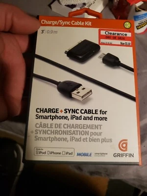 Original Griffin Charge Sync Micro Data Cable Kit for Apple iPhone 4 iPad Galaxy - Image 1 of 2