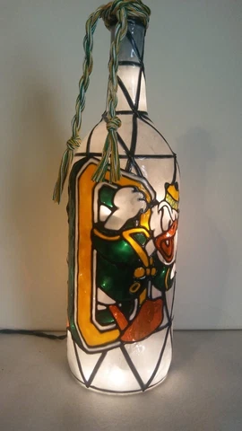 Oregon Ducks Inspired Hand Painted Lighted Wine Bottle Stained Glass look Cover