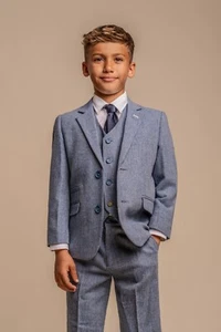 Cavani Boys Blue Tweed Suit Slim Fit Wedding Pageboy Prom Party Suit WAS £ 134 - Picture 1 of 8