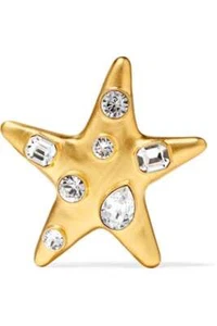 KENNETH JAY LANE, GOLD BROOCH STAR PIN WITH MULTI SHAPE AND CLEAR CRYSTALS, ... - Picture 1 of 6