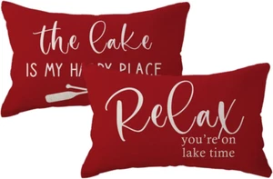 2Pack Lake Cabin Decor Lumbar Throw Pillow Covers 12X 20Inch Relax You’Re on Lak - Picture 1 of 6