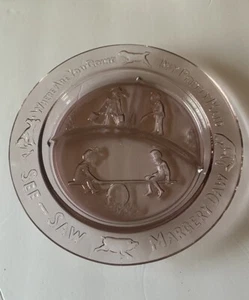 Vtg Pink Purple Depression Glass Children’s Divided Plate Nursery Rhyme See Saw - Picture 1 of 16