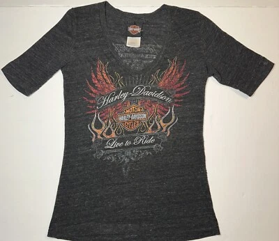 Harley Davidson Womens V Neck T Shirt Sz S Live To Ride Adam Smiths Texas Harley - Изображение 1 из 4