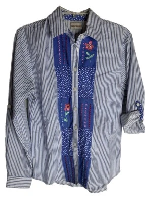 Camisa vintage bordada com miçangas flores listras bolinhas chalé núcleo vovó P P - Imagem 1 de 4