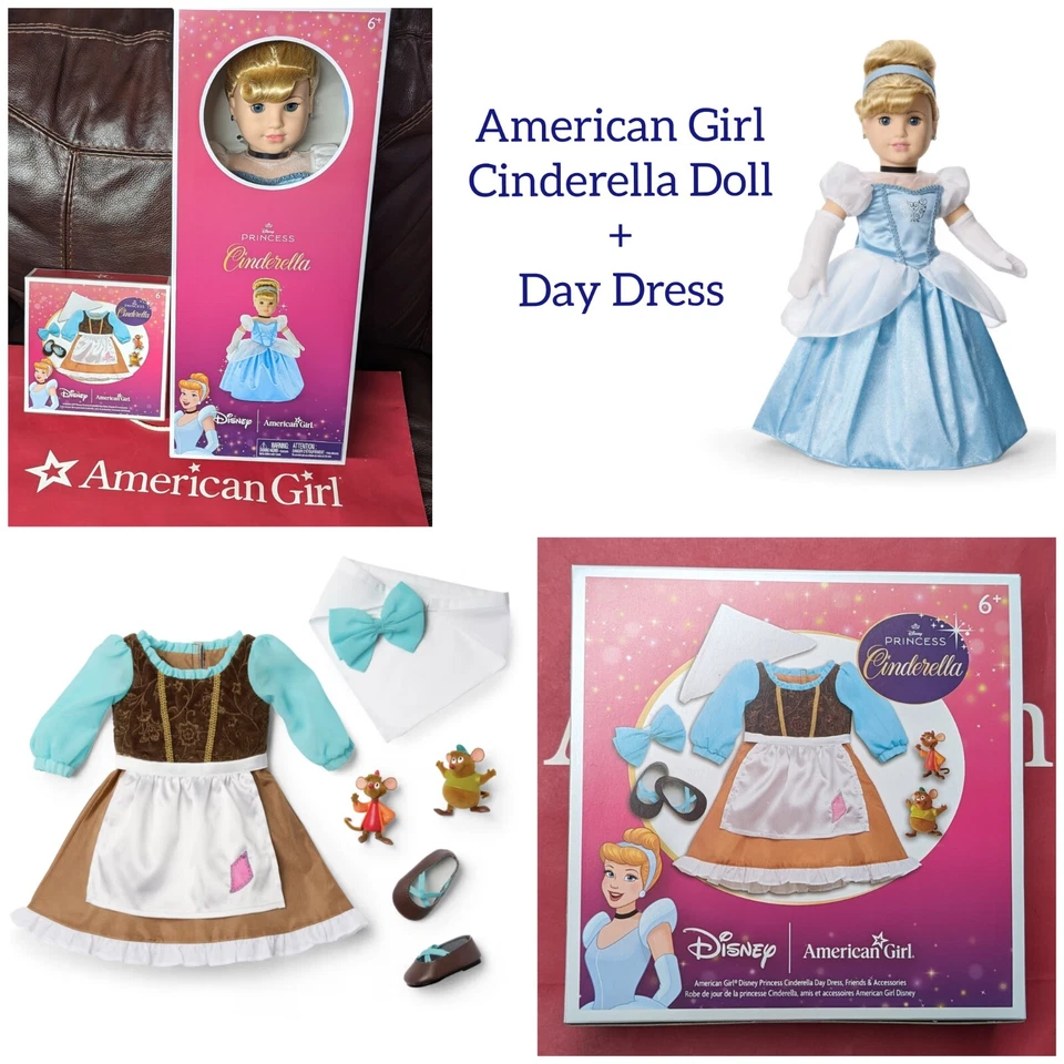 American Girl Disney Princess CINDERELLA 18" DOLL Gown Glass Slippers