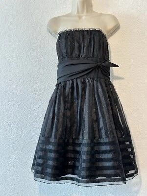 Vtg Y2K Sparkly Black Chiffon Dress 13 Fit Flare Fairy Whimsigoth Event LBD - Image 1 of 4