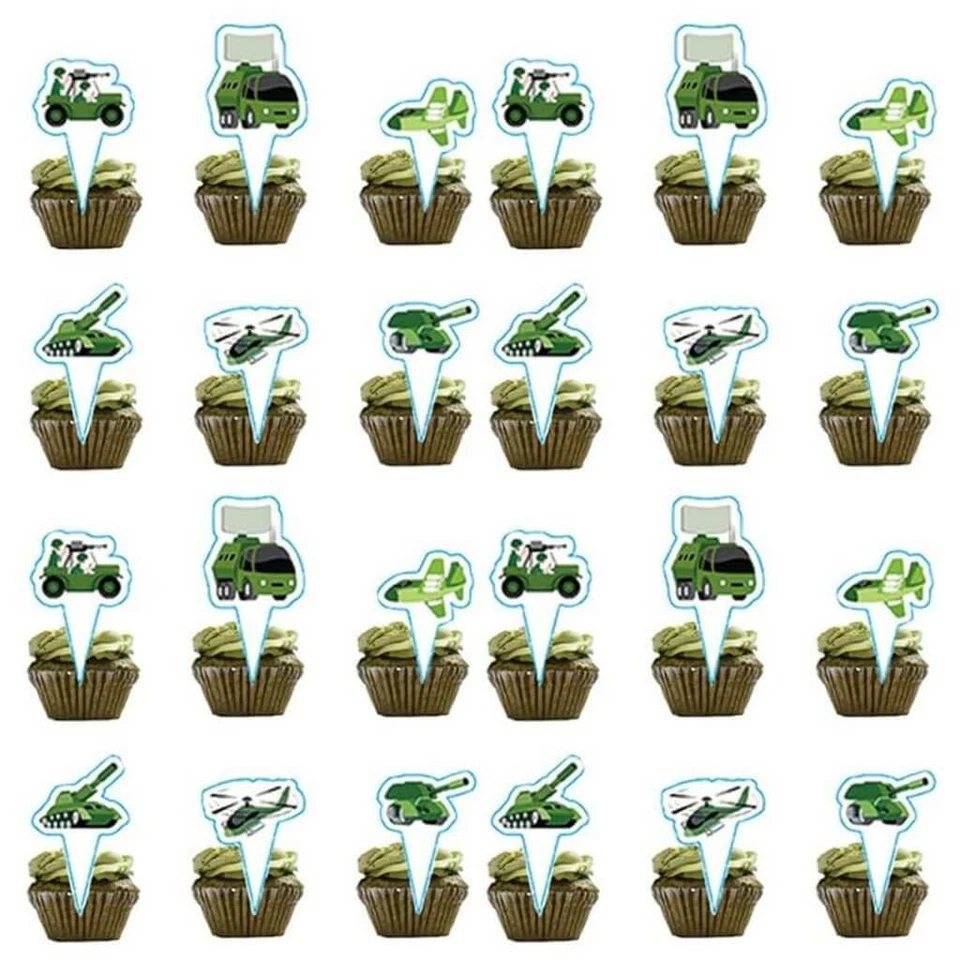 Toppers de papel para cupcakes de vehículo militar camuflaje soldado militar fiesta decoraciones Foto 1 de 1