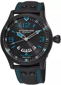 Stuhrling 141A 335551 Black Eagle Pilot Date Mens Watch - Picture 1 of 2