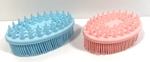 Bath Brush Scalp Massager Silicone Bristles Body Scrubber Set of 2 Pink Blue - Picture 1 of 9