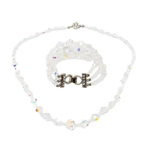 Vintage Aurora Borealis Crystal Bead Demi-Parure Necklace And Bracelet Set - Picture 1 of 8