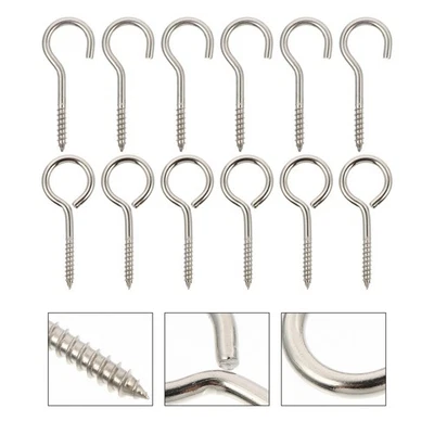  12 Pcs Screw in Hooks for Hanging Stainless Steel Coat Heavy Duty Utility - Image 1 of 4