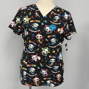 NWT Dickies Scrub Top L Black Rainbow Panda Autism Awareness Scrubs Nurse New - Picture 1 of 9