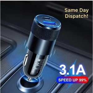 USB Fast Car Charger with Type C Socket Adapter Compatible with iPhone Samsung - Picture 1 of 3