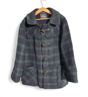 Original Glovrall Duffle Men’s Coat Size 46 Made In England Black Watch Plaid - Image 1 of 4