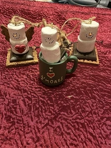 VTG The Original S’mores Midwest Fall Thanksgiving Camp Fire 3 Snowmen Ornaments - Picture 1 of 7