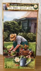 Handmade DL Gentleman Gardening Themed Card Birthday Anniversary - Picture 1 of 4