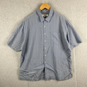 Quicksilver Shirt Mens XL Blue Striped Loop Collar Short Sleeve Surf Button Up - Picture 1 of 13