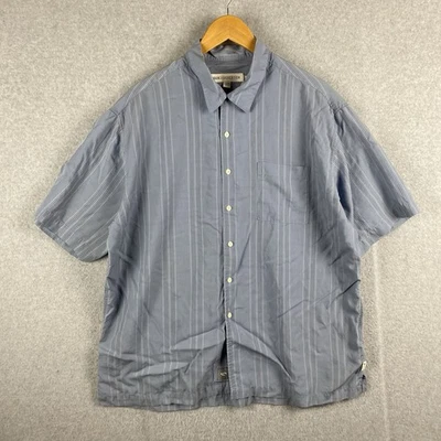 Quicksilver Shirt Mens XL Blue Striped Loop Collar Short Sleeve Surf Button Up - Image 1 of 4