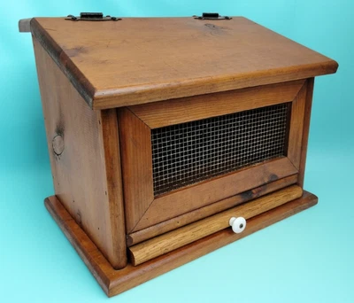 Farmhouse Solid Wood Bread Box Pull Out Cutting Board Mesh Door Primitive Taters - Image 1 of 4