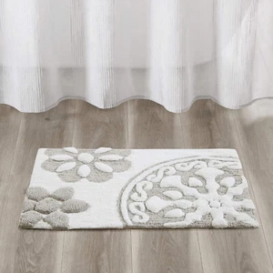 Madison Park Cotton Tufted Bathroom Rugs Medallion Floral Pattern Bath Mat - Picture 1 of 8