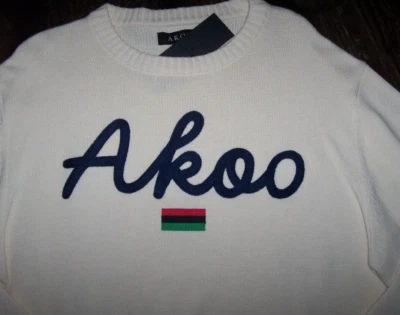 NUEVO CON ETIQUETAS AKOO Whisper Blanco/Crema Azul Marino LOGOTIPO CON GUIÓN Algodón Suéter Hombres XXL 2XL Foto 1 de 4