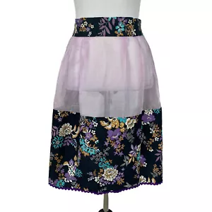 Sheer Apron Purple Turquoise Gold Vintage Retro Floral RicRac Trad Wife - Picture 1 of 6
