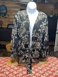 West Kei StitchFixLong Sleeve Top Blouse Tie Front Black Floral Size Medium NWOT - Picture 1 of 10