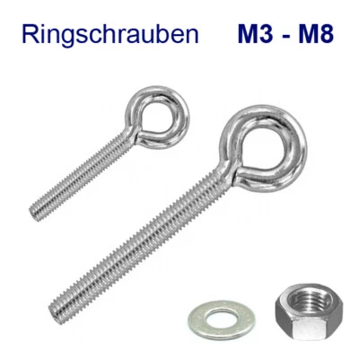 Ringschraube M3 M4 M5 M6 M8 Schraubring Ösenschraube Öse Gewinde metrisch Mutter - Bild 1 von 2