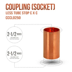 2-1/2" x 2-1/2" in C x C Copper Coupling Without Tube Stop Pipe Coonection USA - Picture 1 of 1