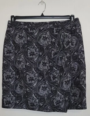 Talbots Women Sz 16 Gray/Black Wool Blend Paisley Wrap A Line Skirt Lined Career - Image 1 of 4