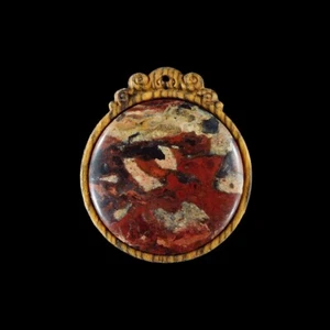 Carved WOOD FRAMED Flame Jasper Bead HA303004 - Imagen 1 de 4