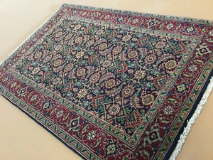 2’.6” X 4’.0” Navy Blue Red Fine Geometric All-Over Oriental Area Rug Handmade - Picture 1 of 12