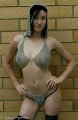 New Women Bikini Aluminum Halter Bra + Pantie + Coif, Sexy Chainmail - Image 1 of 4