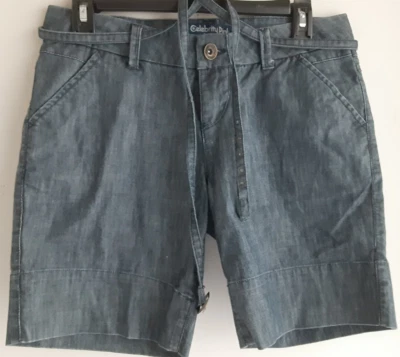 Celebrity Pink Blue Womens Denim Shorts Sz 3/26 CuffS Belted FREE TEE & SHIPPING - Image 1 of 4