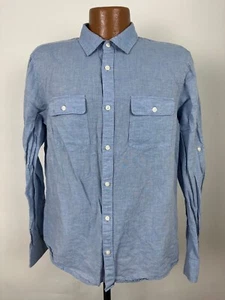 Perry Ellis Linen Blend Chambray Shirt Men M Button Up Long Sleeve Outdoors Blue - Imagen 1 de 17