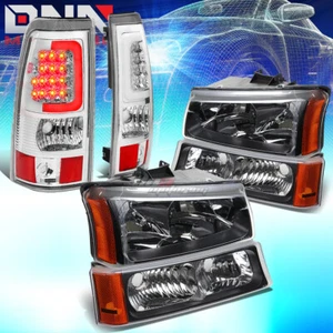 FOR 03-07 SILVERADO BLACK CRYSTAL HEADLIGHT+BUMPER+CHROME 3D LED BAR TAIL LAMP - Bild 1 von 10