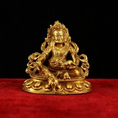 China Antigua Estatua Jambhala Antigua Antigua Tíbet Hecha a Mano Rojo Cobre Dorado Amarillo  Foto 1 de 4