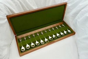 RARE CASED SET of 12 HM STERLING SILVER GILT RHS FLOWER SPOONS 1974 - Picture 1 of 12