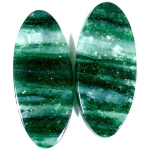 47.60Cts 15X35X5mm 100% Natural Green Aventurine Oval Cab Matched Pair Gemstone - Picture 1 of 5