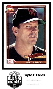 1991 Topps #109 Greg Riddoch San Diego Padres ~A5D