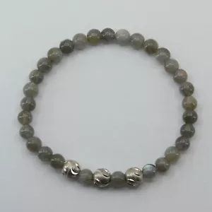 Pulsera elástica natural y genuina con cuentas de plata esterlina #10 - Imagen 1 de 3