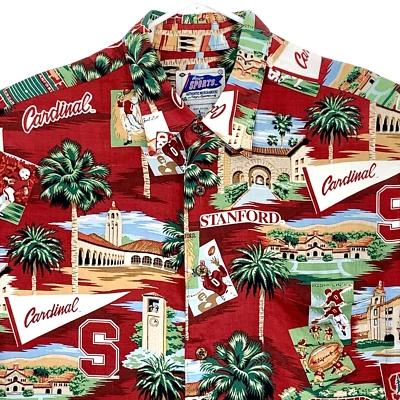 Camisa Hawaiana Reyn Spooner Cardenales Stanford Vintage Banderín Hibisco Grande Foto 1 de 4
