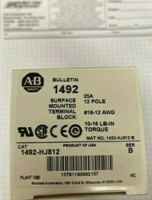 ALLEN BRADLEY 1492HJ812 / 1492-HJ812    NEMA 12 Pole Panel Mount Block - Image 1 of 2