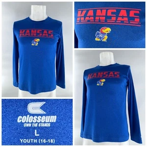 Kansas Jayhawks Colosseum T-Shirt Youth L Blue Polyester Long Sleeve YGI K4-34 - Picture 1 of 13